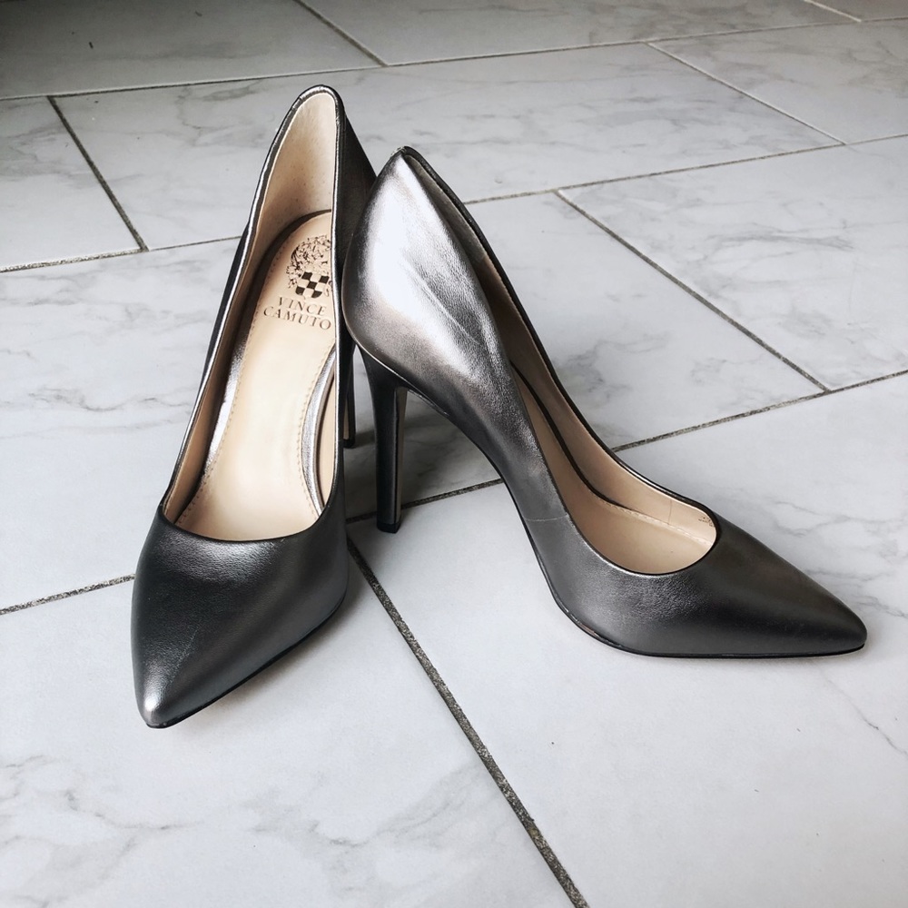 Vince Camuto Gun Metal Silver Leather Pointed Pump